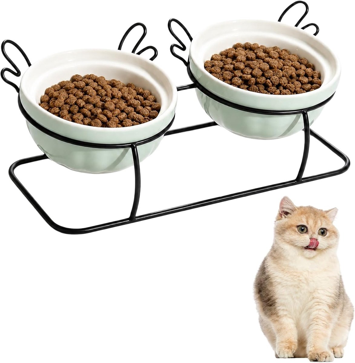 kattenbak verhoogd kattenbak, dubbele bak hond verhoogde kattenbak set met metalen standaard, voederbak kat voederbak kat voor voer en water, voederbakken voor kleine en middelgrote honden