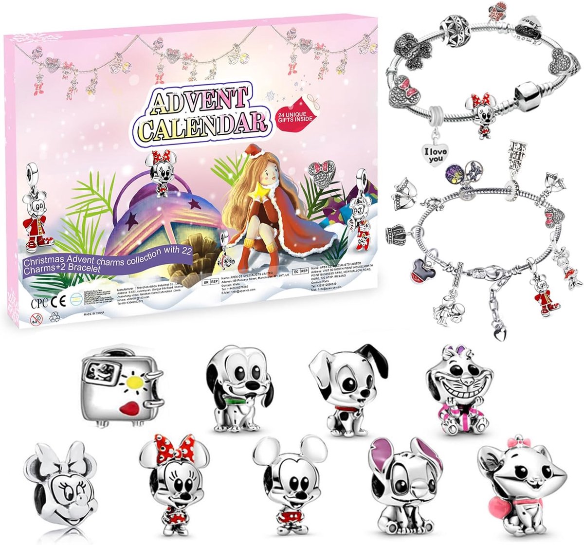 2026 met sieraden, voor meisjes en kinderen, karikatuur, bedelarmbandset, 24 dagen, kerstkalender, cadeau voor vrouwen, dames, tieners, met bedelarmbanden, Halloween