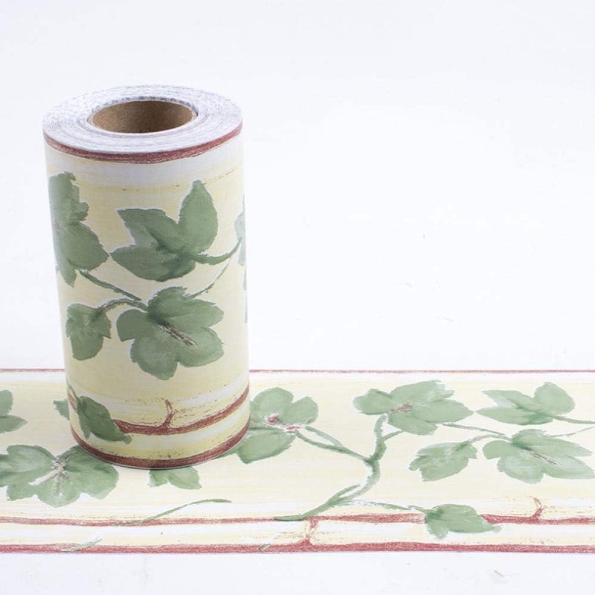Behang met groene bladeren, 10 x 1000 cm, wandlijsten, zelfklevend, pvc, plint