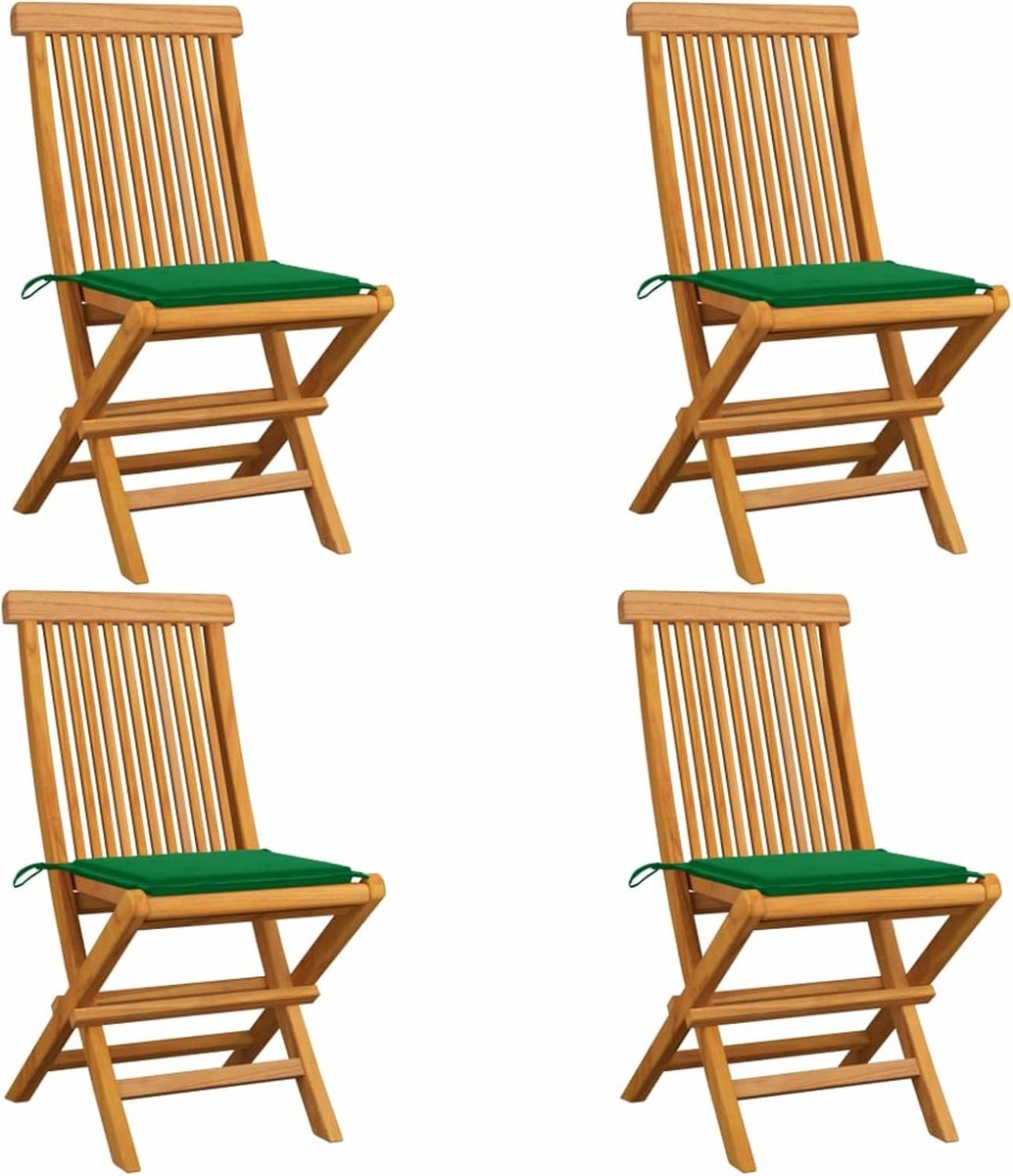Tuinstoelen met kussens, set 2/3/4/6 tuinstoelen, inklapbaar, met rugleuning, buitenstoelen voor balkon, stoel van massief hout, kleur kussens: groen