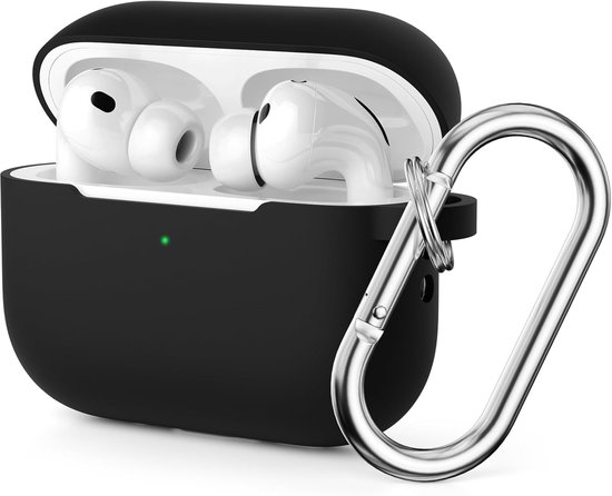 Hoes compatibel met AirPods Pro 3e generatie, beschermende siliconen hoes voor AirPods Pro 3 2025, schokbestendige beschermhoes met reinigingspen en karabijnhaak (zwart/paars) - 2 stuks — afbeelding 2