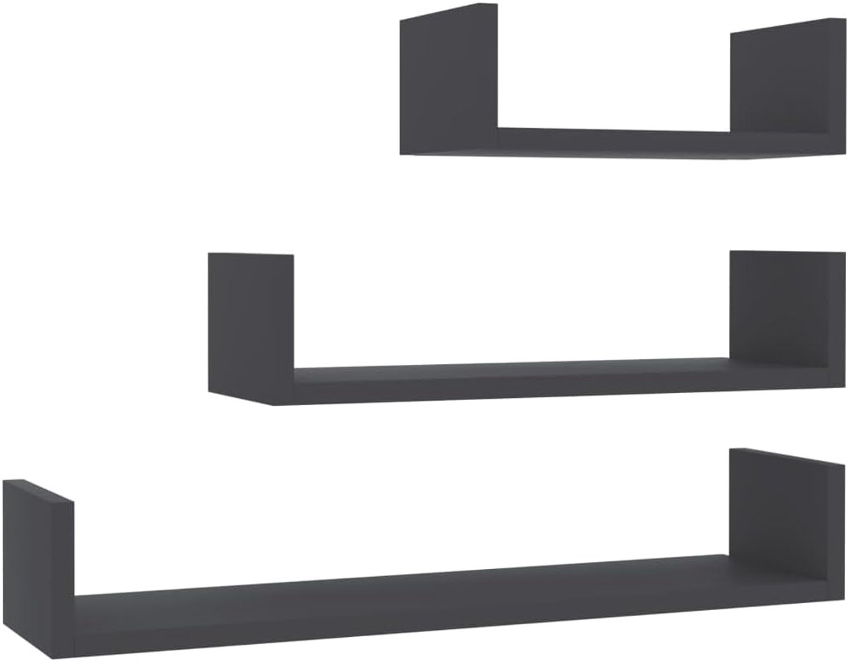 Boekenplank badkamer plank plantenrek wandplank keuken - wandplank 3 STK. Grijs houtmateriaal voor balkon slaapkamer keuken woonkamer