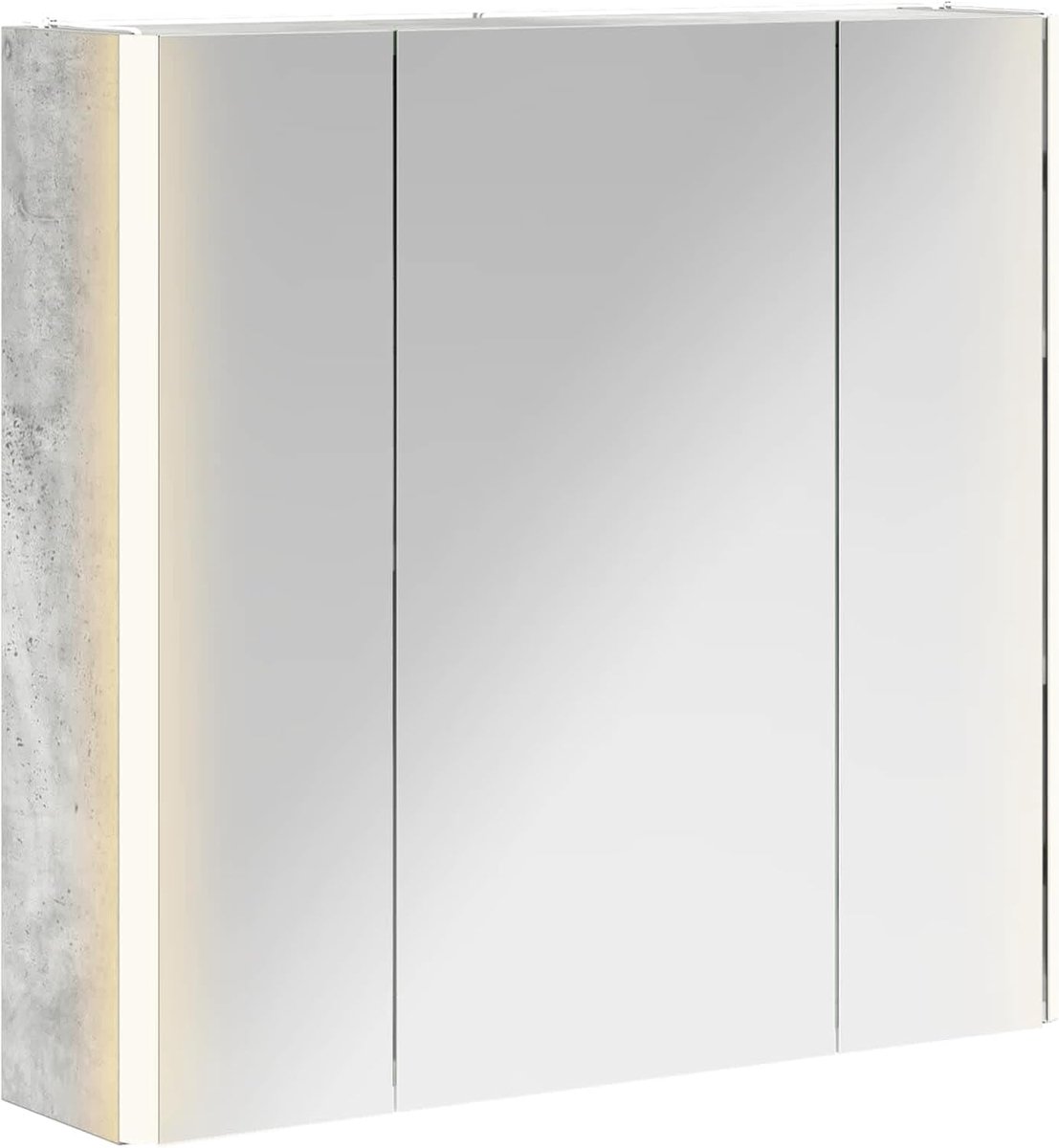 Badkamer spiegelkast beton grijs 63,5 x 15,5 x 60,5 cm, badkamerkast opbergkast voor make-up wastafel gastenbadkamer 889250