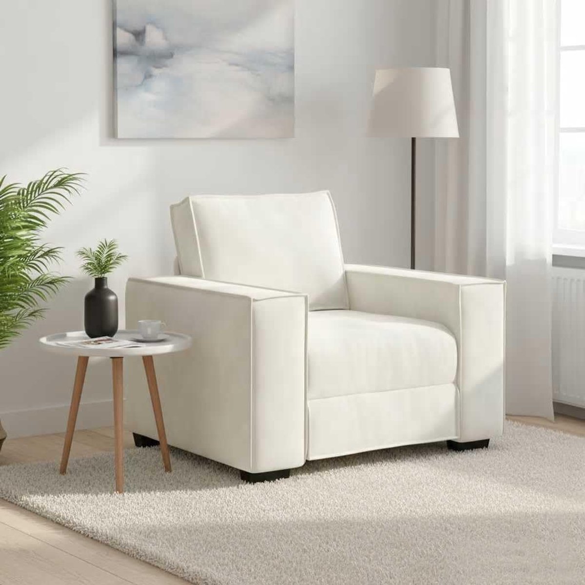 Stoel stoel fluweel crème 100x78x84 cm met brede armleuningen en robuust houten metalen frame voor woonkamer en kantoor