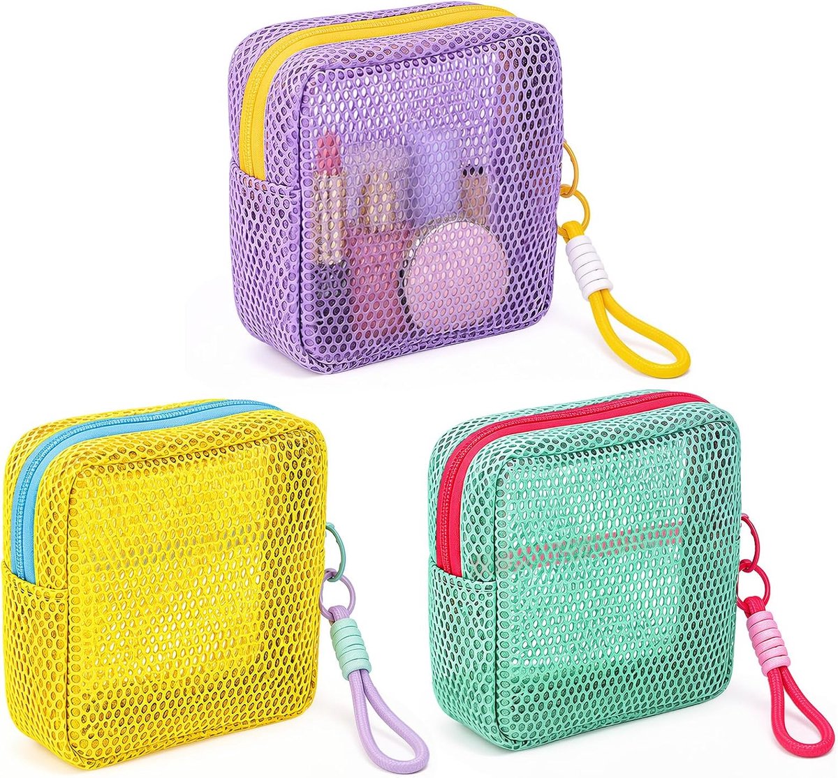 3 stuks cosmeticatas van netstof, kleine cosmeticatasjes