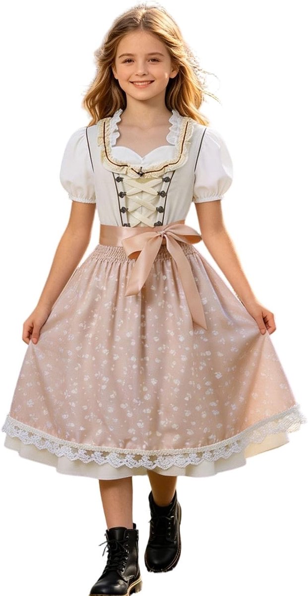 Kinderjurk in Beierse stijl met veters aan het bovendeel voor Oktoberfest-feesten, gelaagd fluweel, voor kindercosplay-kostuums