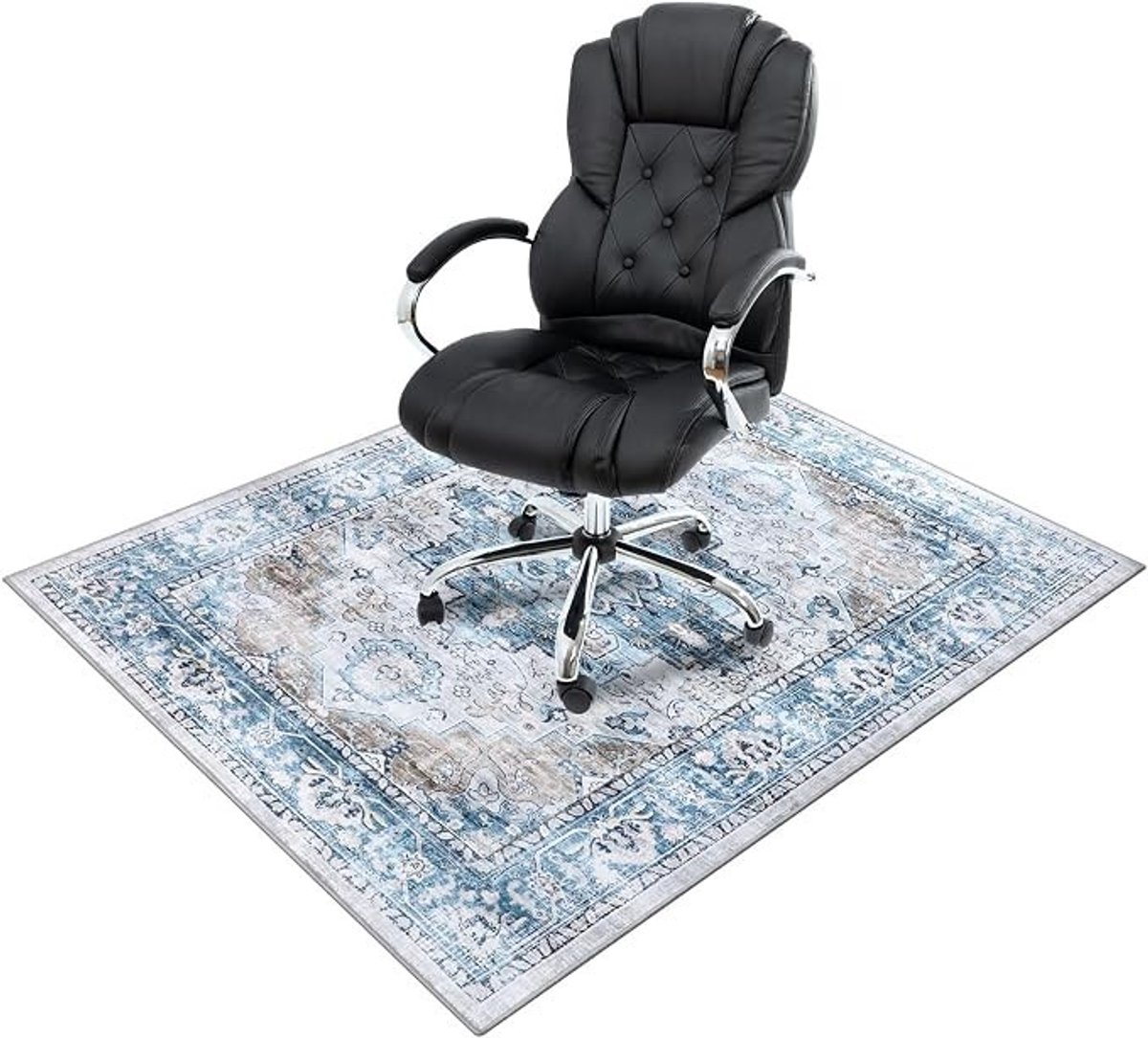 Livatto Bureaustoelmat 90x120 cm – Antislip Vloerbeschermer met Vintage Medaillonpatroon voor Hardhout, Laminaat en Tegel