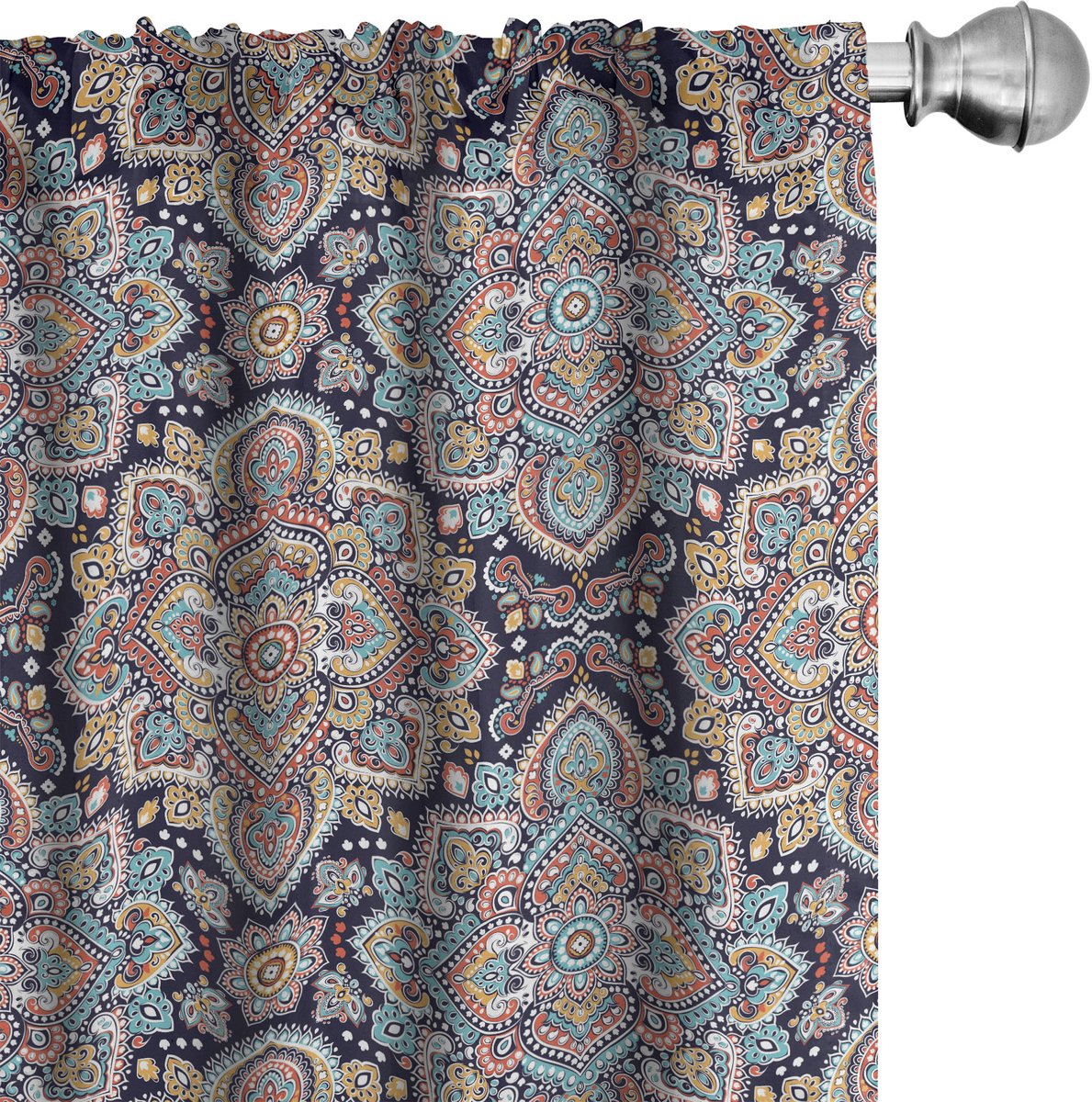 ABAKUHAUS Etnisch Raamgordijnen, Vintage Boho Kunst, Lichtgewicht decoratieve 2-delige set met roedezak, 2 stuks 75 cm B x 225 cm L, Meerkleurig
