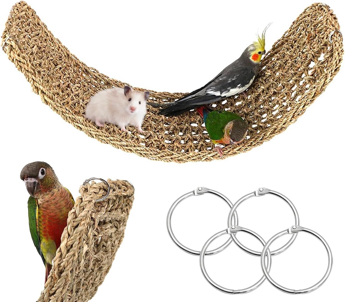 100 x 18 cm vogel zeegrasmat, natuurlijk vogelspeelgoed parkieten speelgoed parkieten schommel met haken, vogelkooi accessoires voor valkparkieten, hamsters, cavia's, ratten