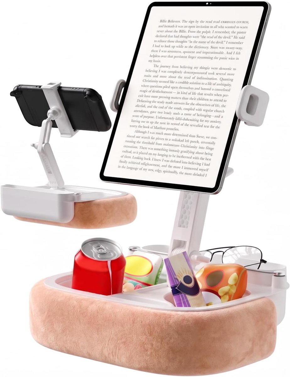 iPad-kussenhouder voor bed/schoot, 270°/360° verstelbaar, afneembaar, roze, compatibel met tablets van 5,4-8,8 inch (iPad, Kindle, Smartphone, Switch)