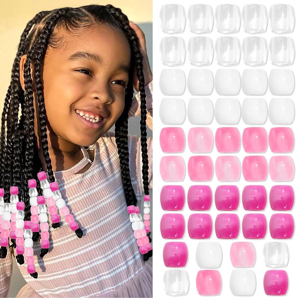 48 roze haarparels voor dreadlocks, vlechten en paardenstaarten - lichtroze, kindersieraden haaraccessoires