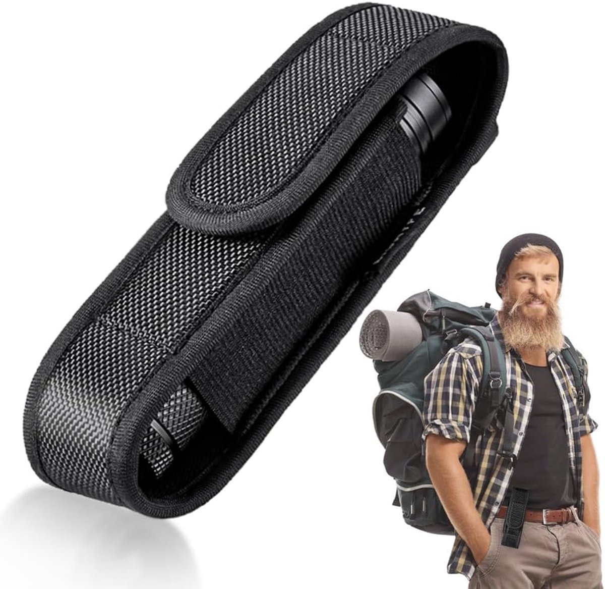 Zaklamptas, nylon zaklamp, holster, riemtas, tactische zaklamp, zakhouder voor de jacht in de open lucht, camping, wandelen, zaklampen van 12 cm tot 15,5 cm, kopdiameter 3,4 cm