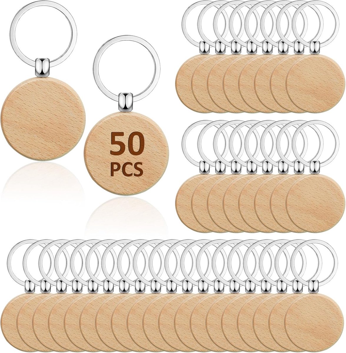 50 stuks houten sleutelhanger lege ronde houten sleutelhangers bulk onafgewerkte houten sleutelhanger sleutelhanger voor lasergravure doe-het-zelf ambachten huisdier tags (rond)