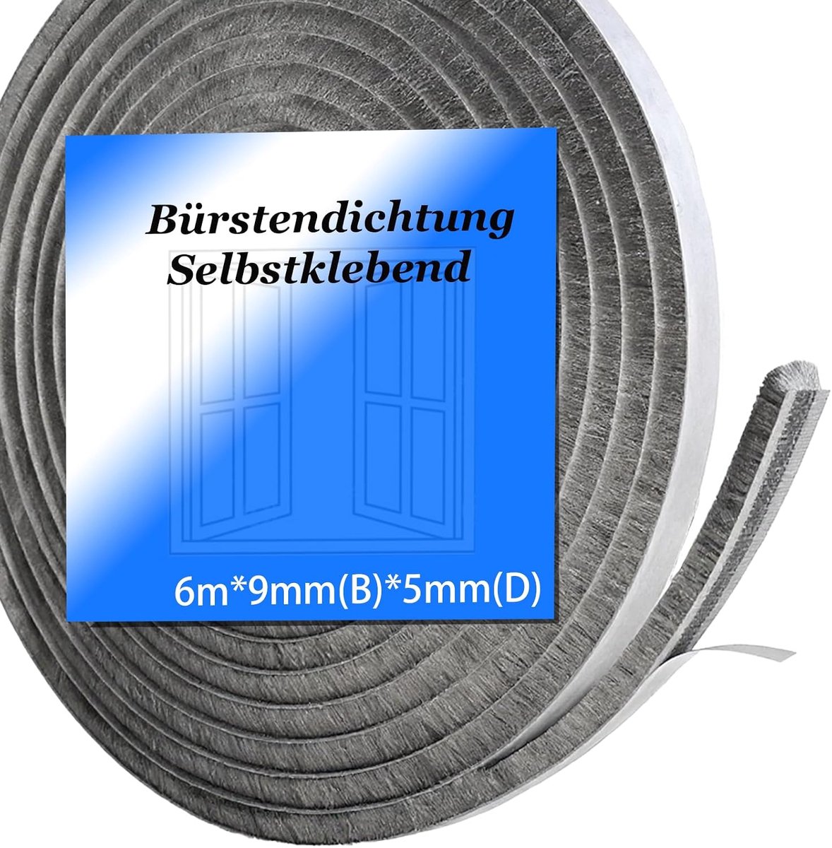 6 m borstelafdichting, zelfklevend, 9 mm (B) x 5 mm (D) borstelafdichting voor rolluiken, schuifdeur, raam, deur, kledingkast, deurafdichtingsborstel, insectenbescherming