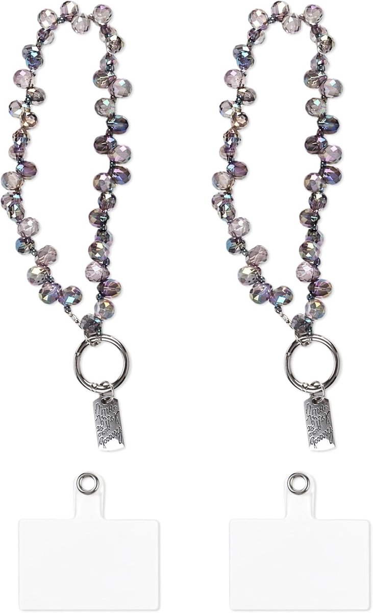 2 x telefoonarmband met paars glas, mobiele telefoonketting van acryl