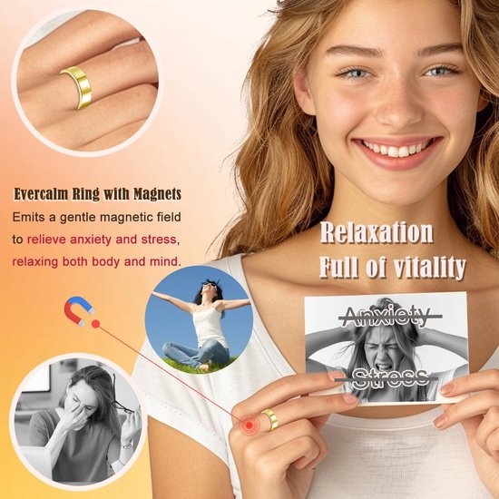 Ring, 2026 zilveren magnetische ring voor dames, anti-angst ring met magneten, enkel/bloem/hart/golven, verstelbare vitalring voor een betere slaap, magnetische ring voor — afbeelding 4