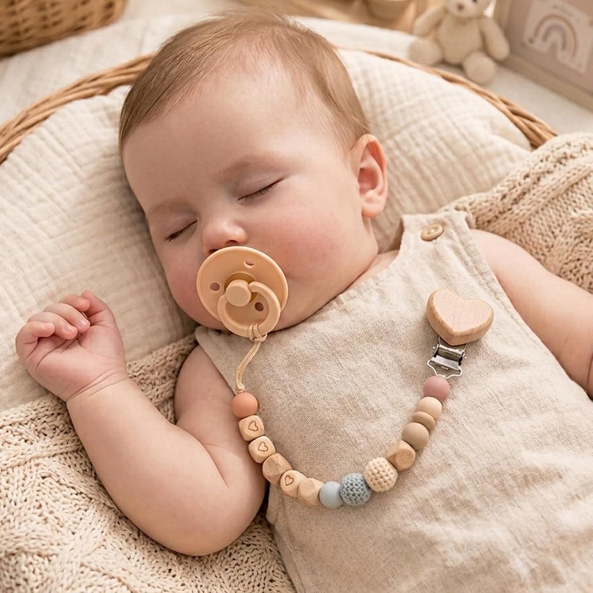 8 stuks fopspeenclips van hout