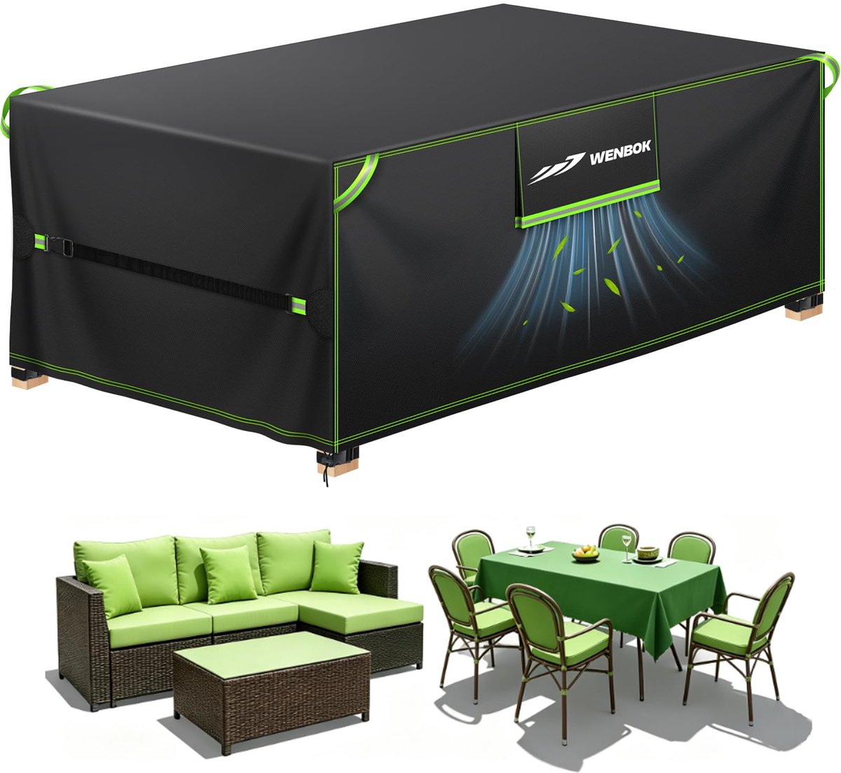 Famanu Waterdichte tuinmeubelhoes voor tuintafels en meubels, 420D Oxford, winddicht, zwart, 150 x 90 x 75 cm