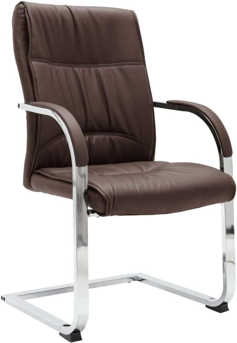 Bureaustoel, bruin, kunstleer, met armleuningen en ergonomische rugleuning, set van 4 voor kantoor en thuiskantoor