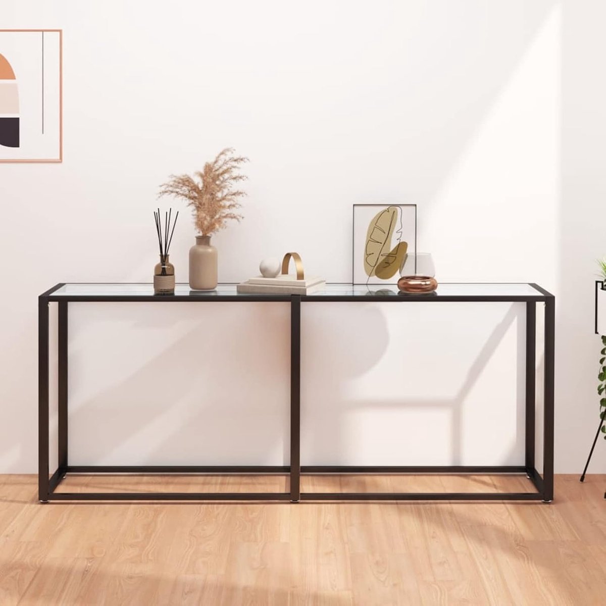 Consoletafel voor de ingang, moderne bijzettafel voor de ingang, woonkamer, gehard glas, transparant, 180 x 35 x 75,5 cm