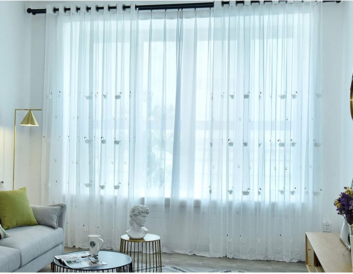 Gordijnen, voile/gordijnen, witte zwaan/gordijn/voor kinderkamer, lichtfiltering/haken top-Swan 300x270cm (118x106inch)