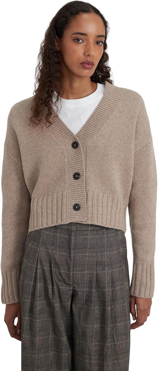 & Republic Korte cardigan voor dames van 90% merinowol en 10% kasjmier, je behaaglijke kasjmiermix, premium gebreide jas met lange mouwen voor stijlvolle herfst- en winterdagen