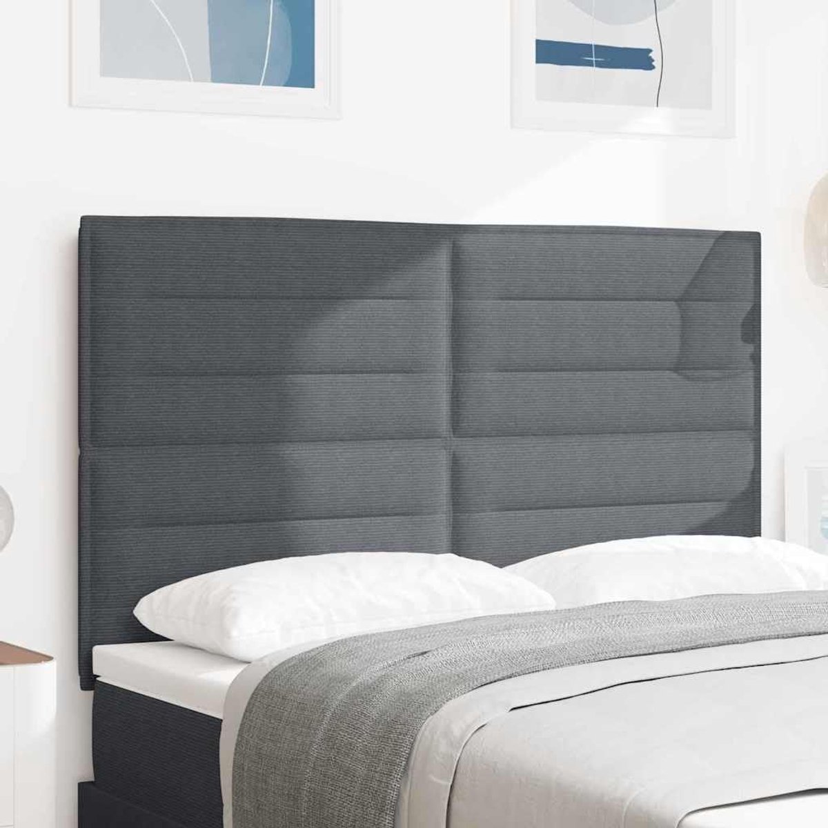 Donkergrijs, 144 cm, in hoogte verstelbaar, corduroy stof voor de slaapkamer, met RGB-ledstrip en stabiele poten, gemaakt van hout en polyester.