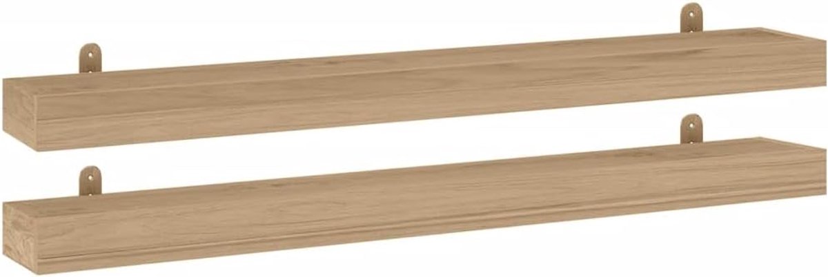 Boekenkast Muur Badkamer Planken Muur - Wandplanken 2 stuks 110x15x4 cm Massief Hout Teak voor Balkon Badkamer Kantoor Keuken
