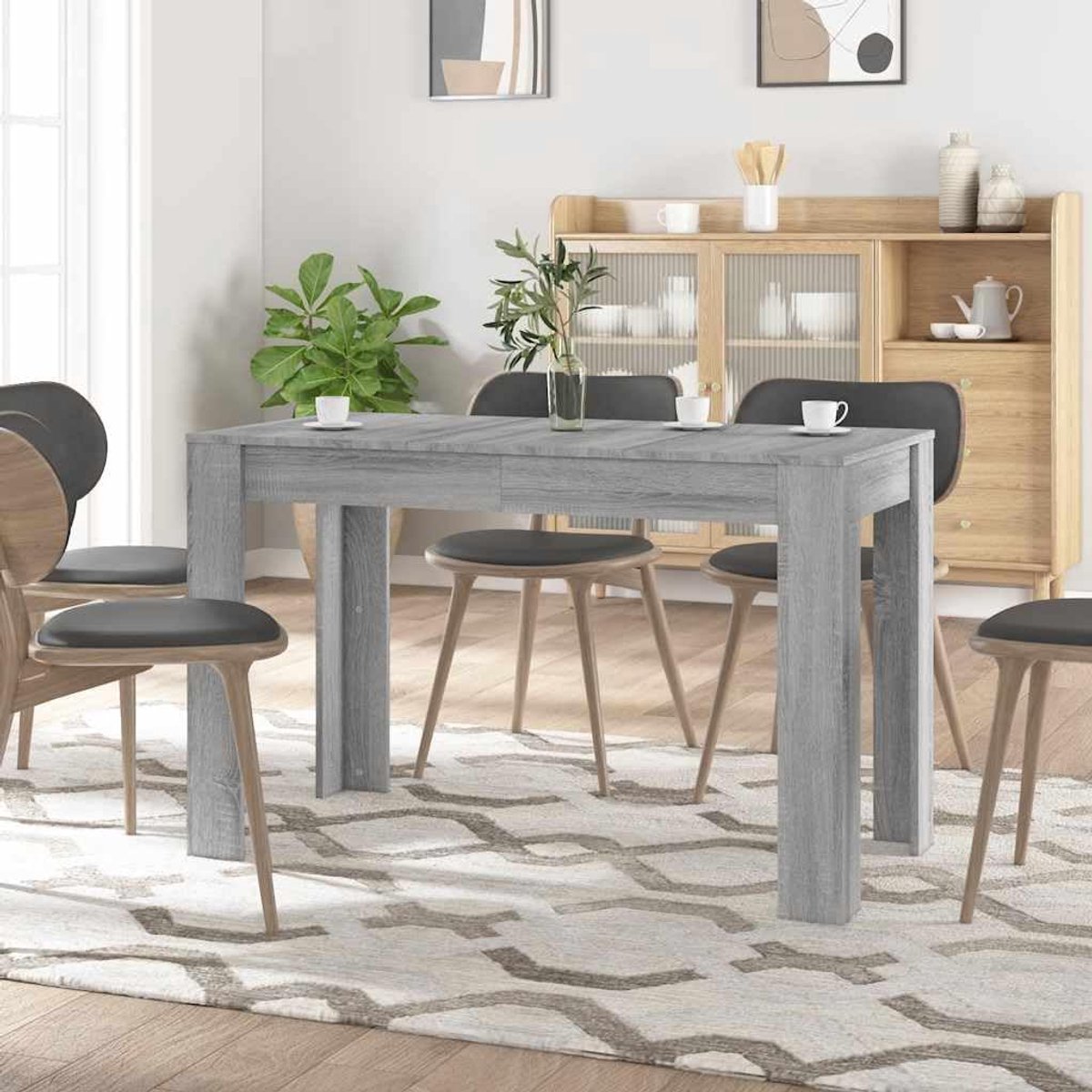 Hout minimalistische eettafel 120x60x76 cm grijs
