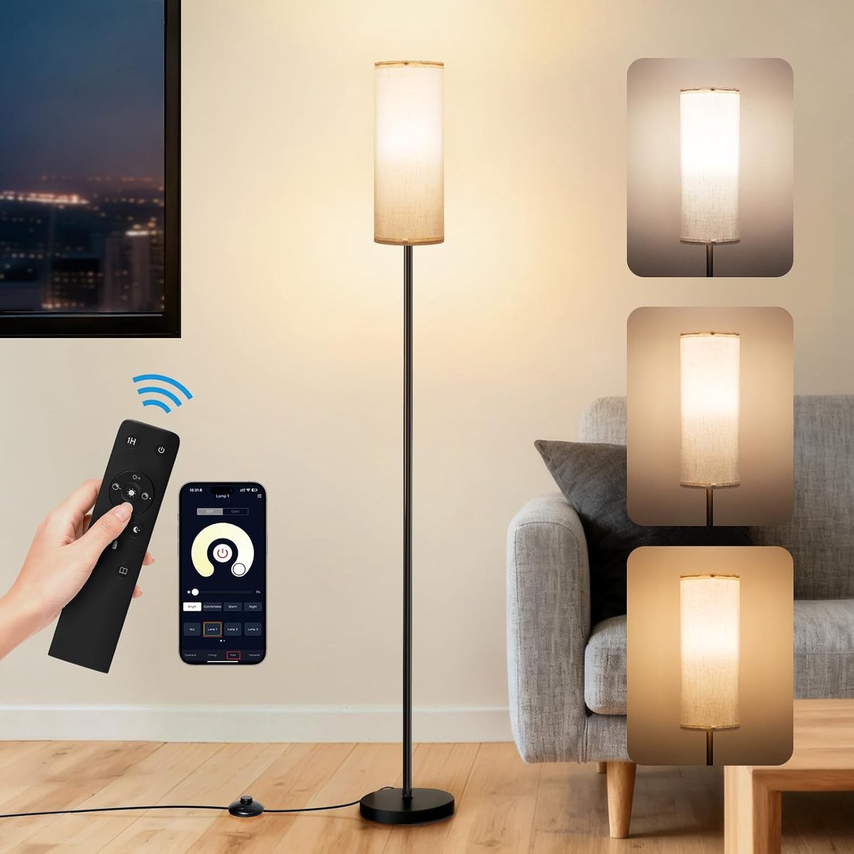 Lamp met Linen Schaduw - 2700k-6500k Dimmbaar LED Licht voor Woonkamer, Kinderkamer, Sluimerkamer, Kantoortje - Pull Chain Beheer-Zwart