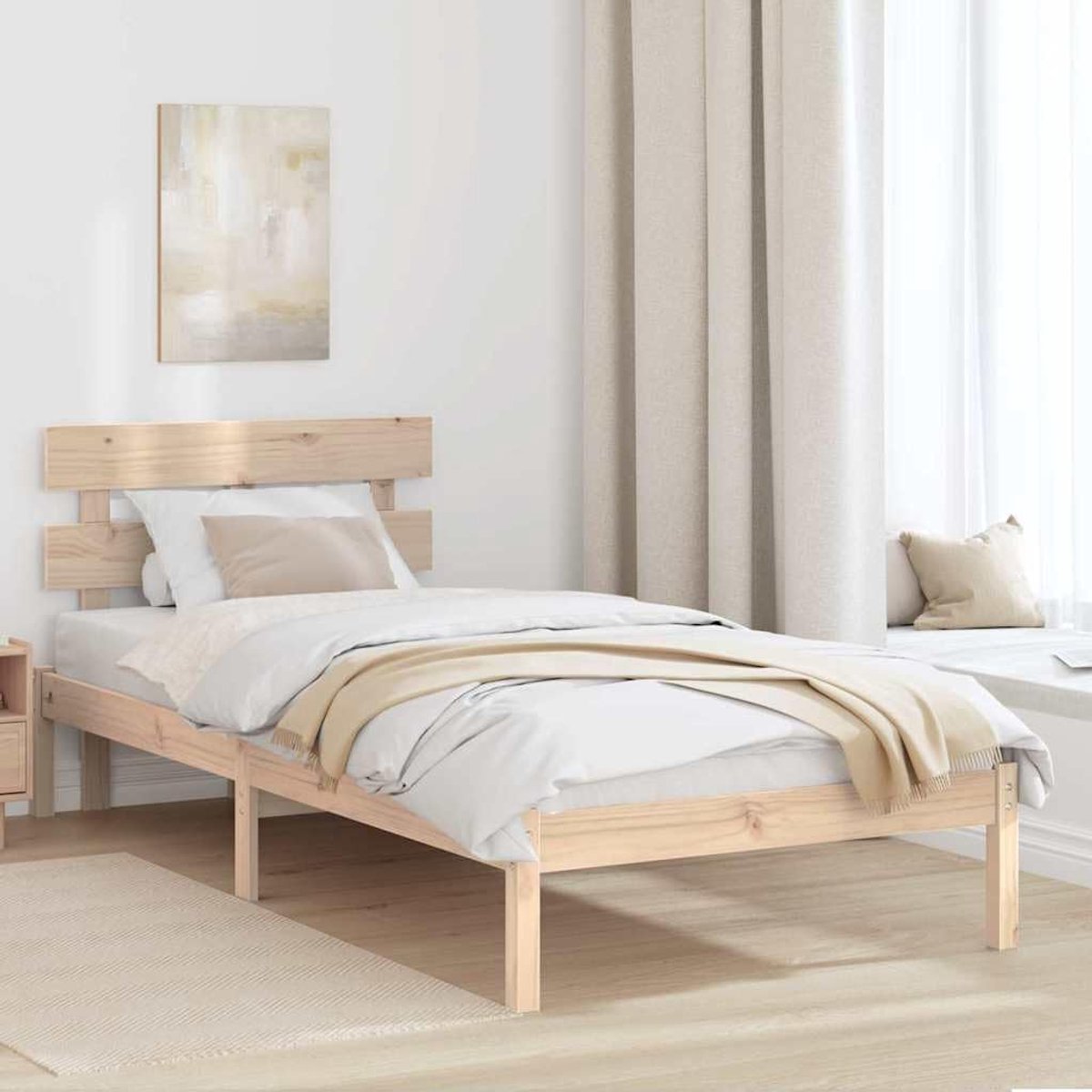 Grenenhouten bedframe met hoofdbord Modern design Bruin 75x190 cm