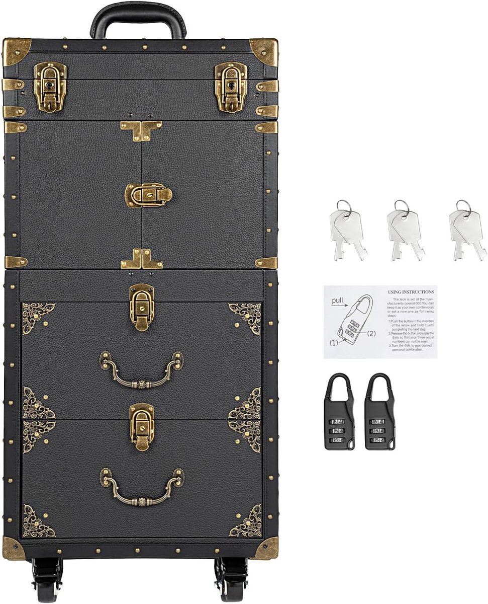 Kapperswagen, cosmetica, trolley, kapperswagen, multifunctionele koffer, beautycase, make-up voor tatoeages, nagels, make-up, cosmeticakoffer, kapperskoffer, make-upkoffer