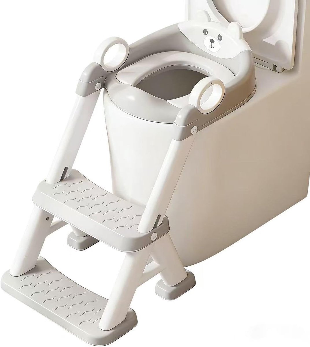 Toilettrainer voor kinderen, 6-traps in hoogte verstelbaar, PP/TPR/PVC-materiaal, blauw-geel, 54 x 35 x 20 cm (grijs)