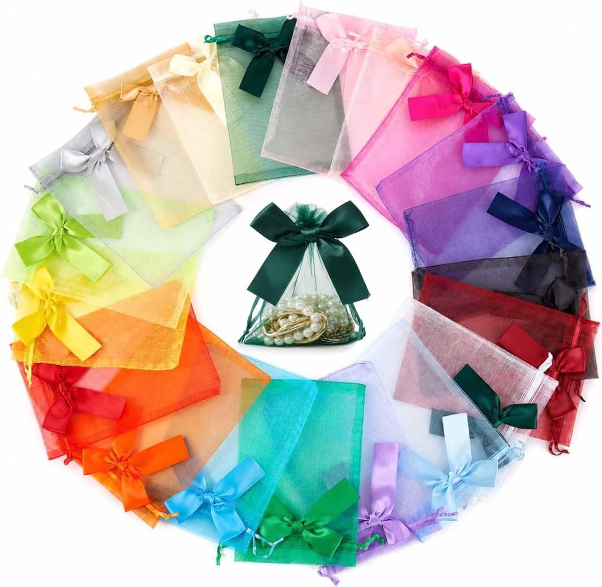 20 stuks organza cadeauzakjes met lint 9x12cm, transparante tulle zakjes voor sieraden lavendel confetti bomboniere cadeautassen