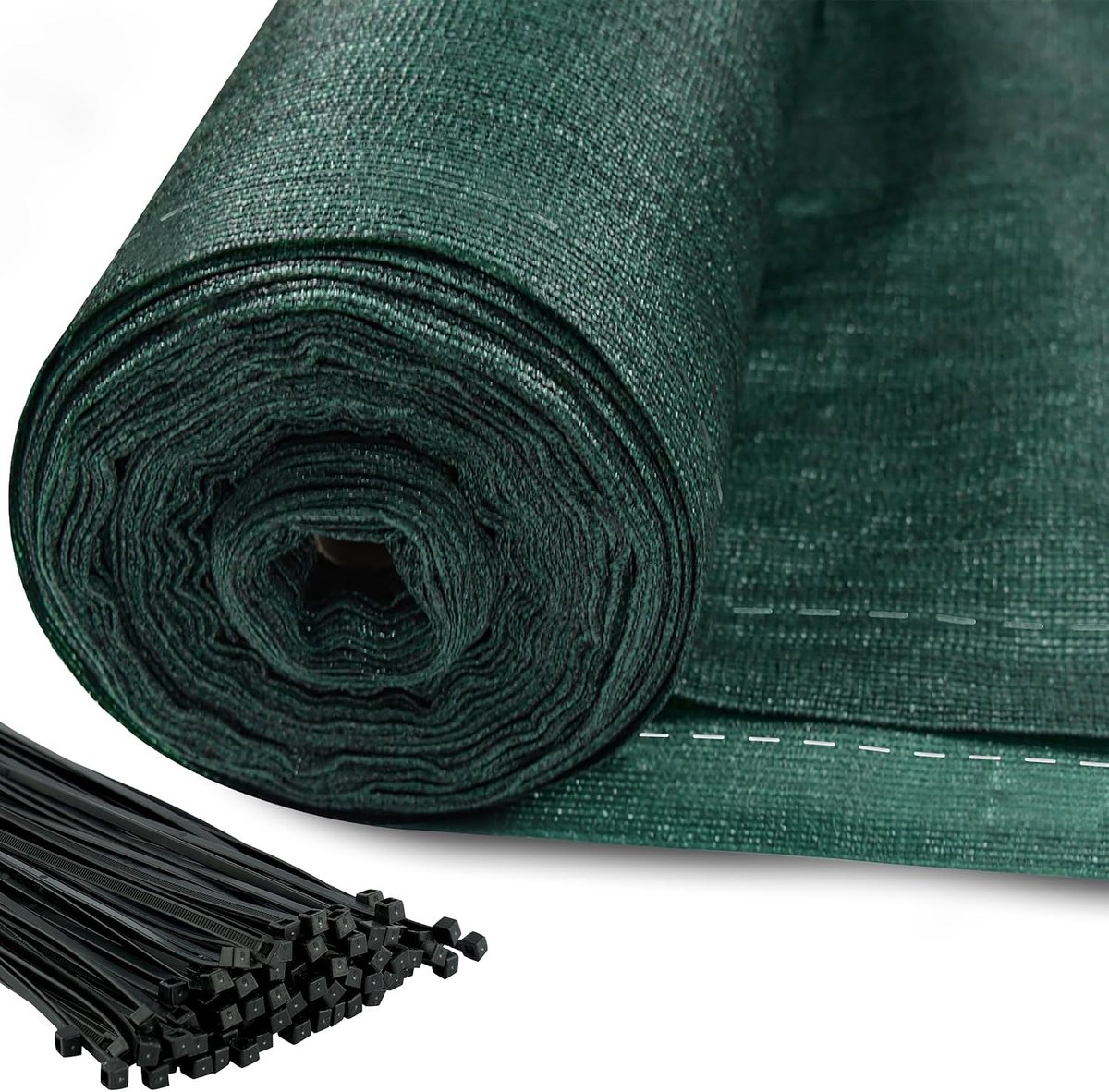 Inkijkbescherming voor omheining en balkon, schaduwweefsel, hekscherm, 150 g/m², HDPE, schaduwnet, uv-bestendig, zonweringsnet, windscherm, schaduwmat met gaten en kabelbinders, donkergroen