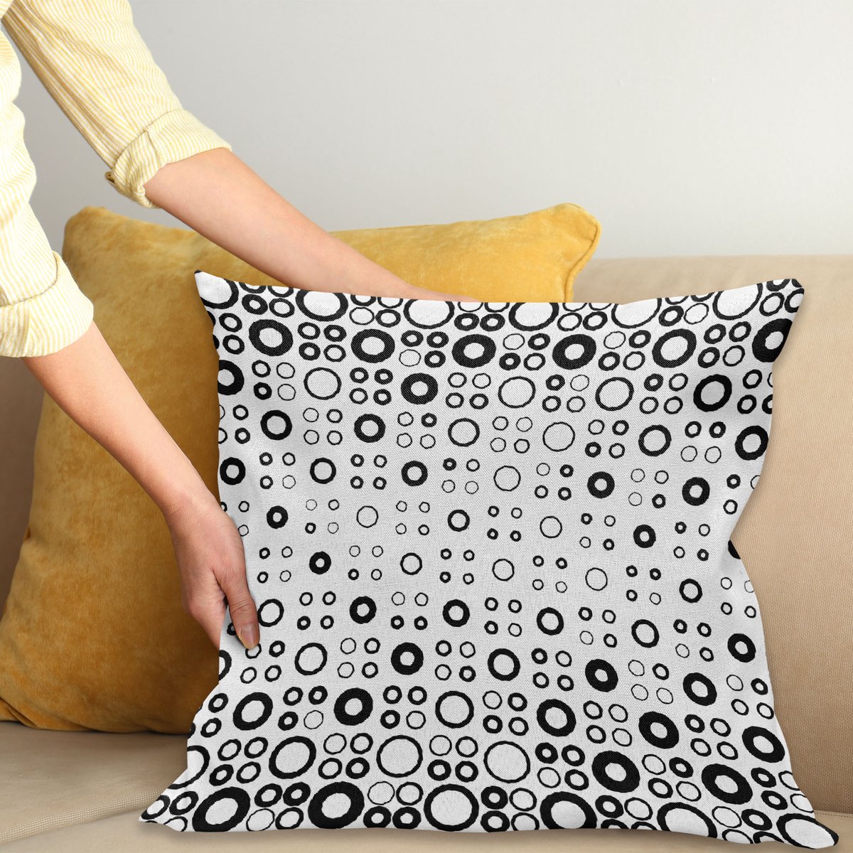 ABAKUHAUS Geometrisch Kussenhoes, Vortex Disc Vormen, Met Ritssluiting, Wasbaar, Dubbelzijdige Digitale Print, Heldere Kleuren, Hoogwaardige Stof, 40 x 40 cm, Wit Zwart