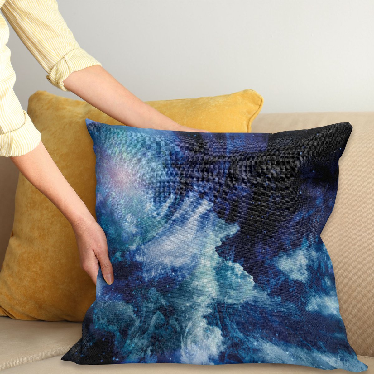 ABAKUHAUS Weltraum Kussenhoes, Universum Spiralarm, Met Ritssluiting, Wasbaar, Dubbelzijdige Digitale Print, Heldere Kleuren, Hoogwaardige Stof, 40 x 40 cm, Donkerblauw