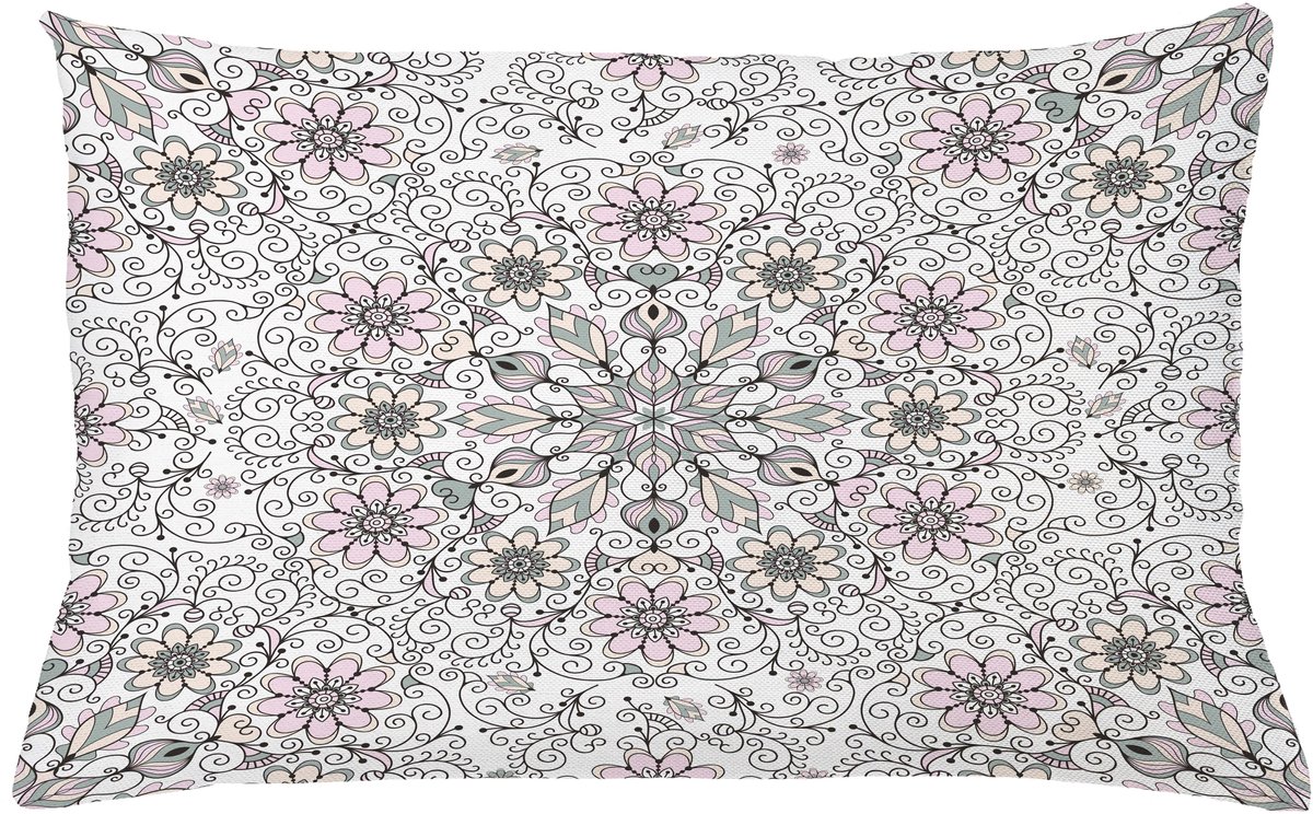 ABAKUHAUS Etnisch Kussenhoes, Bloemen-Werveling Deckchen Stijl, Wasbare Kleurechte Kussenhoes met Digitale Dubbelzijdige Print en Ritssluiting, 65 x 40 cm, Hellrosa Blassgrau