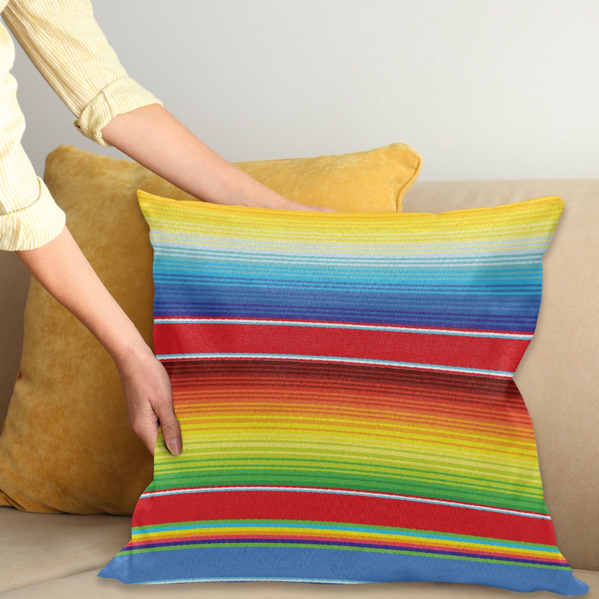 ABAKUHAUS Abstract Kussenhoes, Mexican Patroon, Decoratieve Kussenhoes met Dubbelzijdige Print, Ritssluiting, Wasbaar, 40 x 40 cm, Meerkleurig