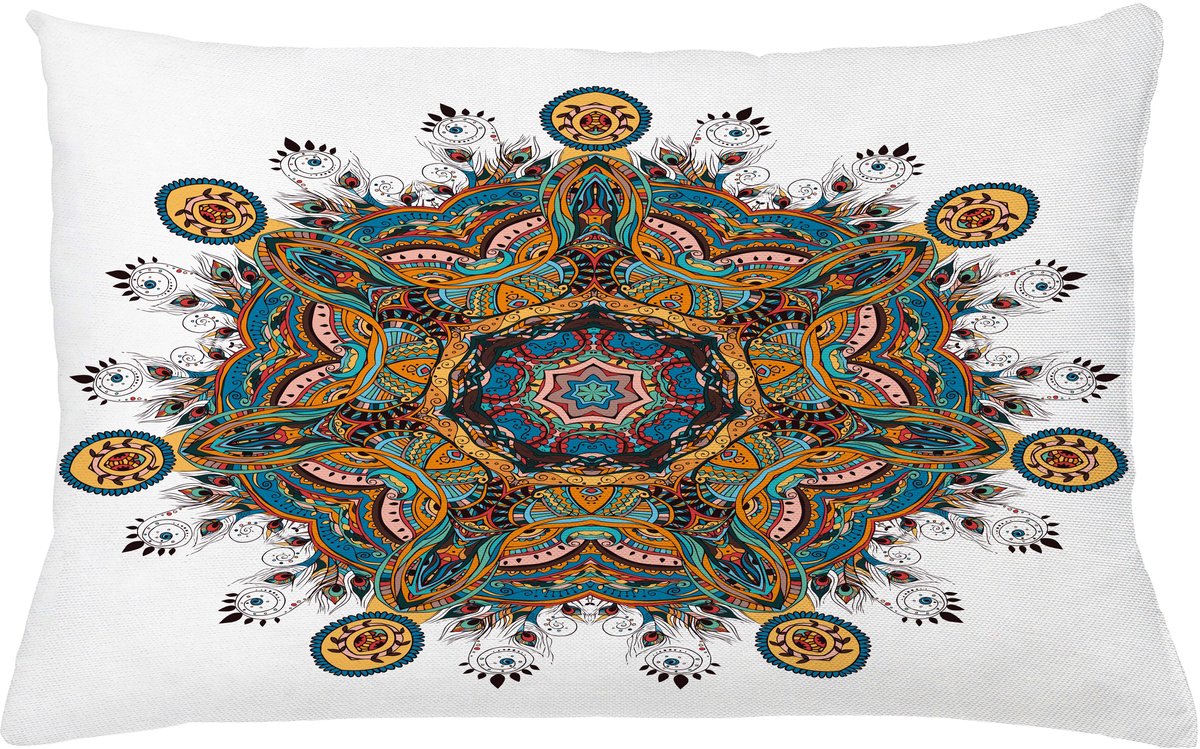 ABAKUHAUS Mandala Kussenhoes, Tribal Paisley Boho Kunst, Dubbelzijdige Digitale Print met Ritssluiting, Kleurecht, Onderhoudsvriendelijk en Wasbaar, 65 x 40 cm, Meerkleurig