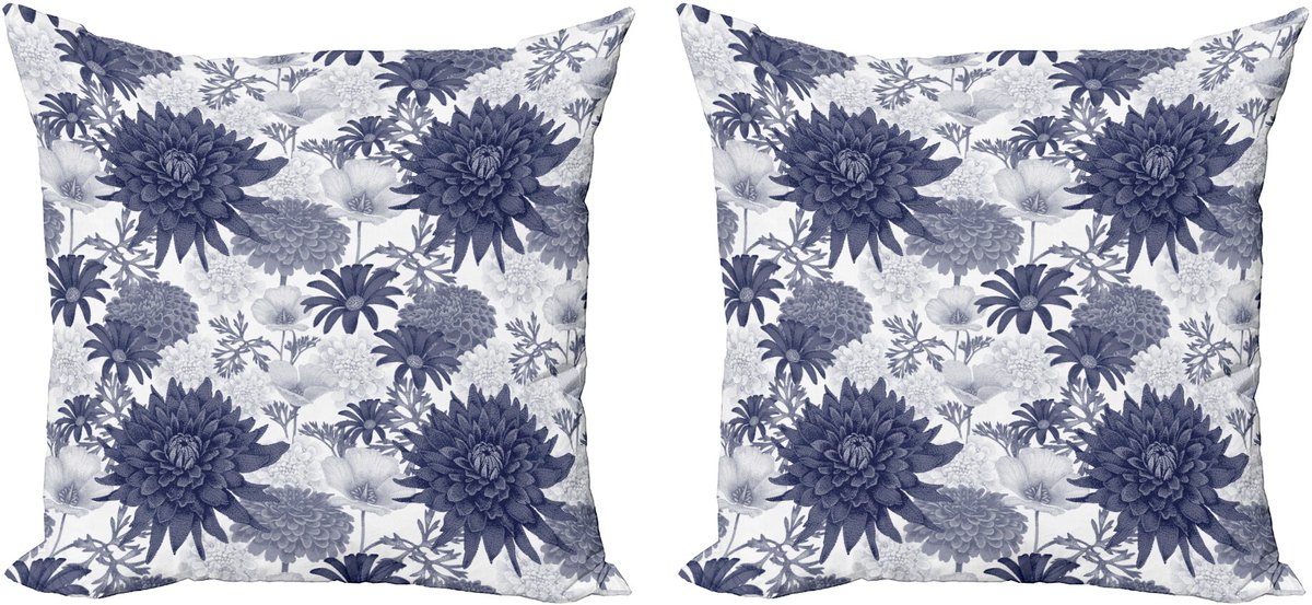 ABAKUHAUS Vintage Sierkussenhoes Set van 2, Gepunktete Digital Paint, Modern Accent Dubbelzijdige Digitale Print, 45x45, Blauw Wit