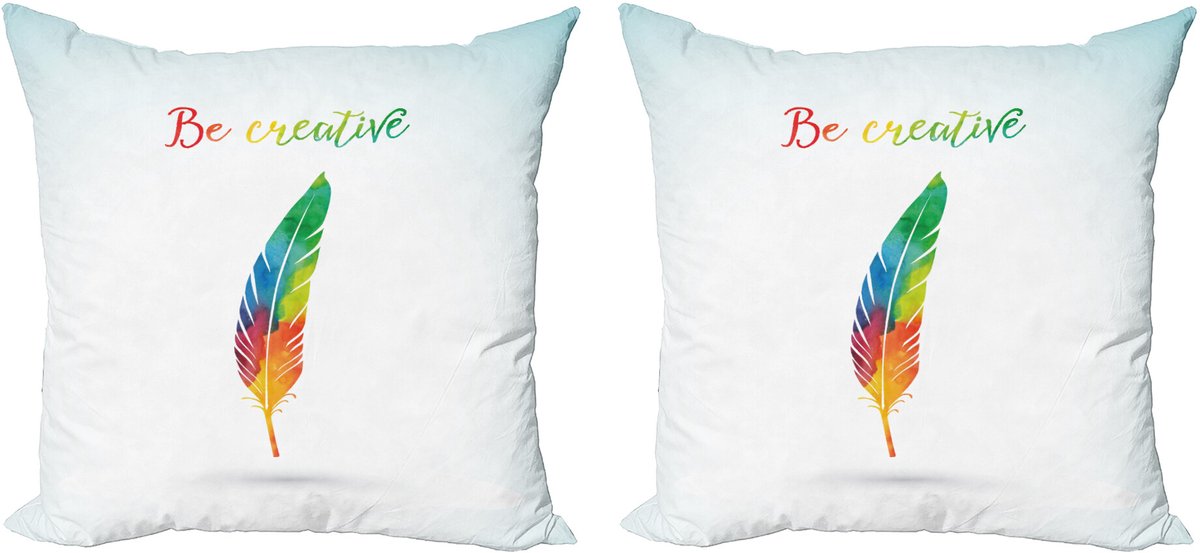ABAKUHAUS Veer Sierkussenhoes Set van 2, Regenboog Quill Kreative, Modern Accent Dubbelzijdige Digitale Print, 40x40, Meerkleurig