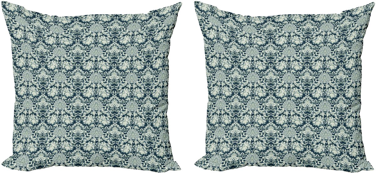 ABAKUHAUS Vintage Sierkussenhoes Set van 2, Victoriaans-Blad-Patroon, Modern Accent Dubbelzijdige Digitale Print, 60x60, Weises Groen Donkerblauw