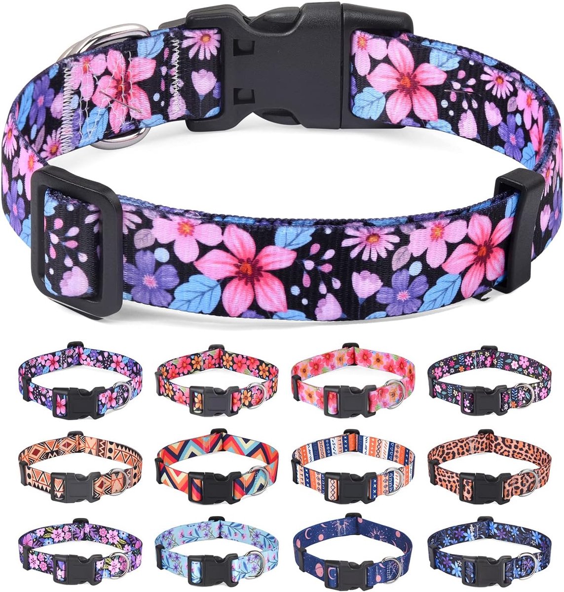 Hondenhalsband voor grote honden, zachte comfortabele halsband voor kleine tot middelgrote grote honden, bloemenpatroon voor jongensmeisje puppy honden (bloemen A, L)