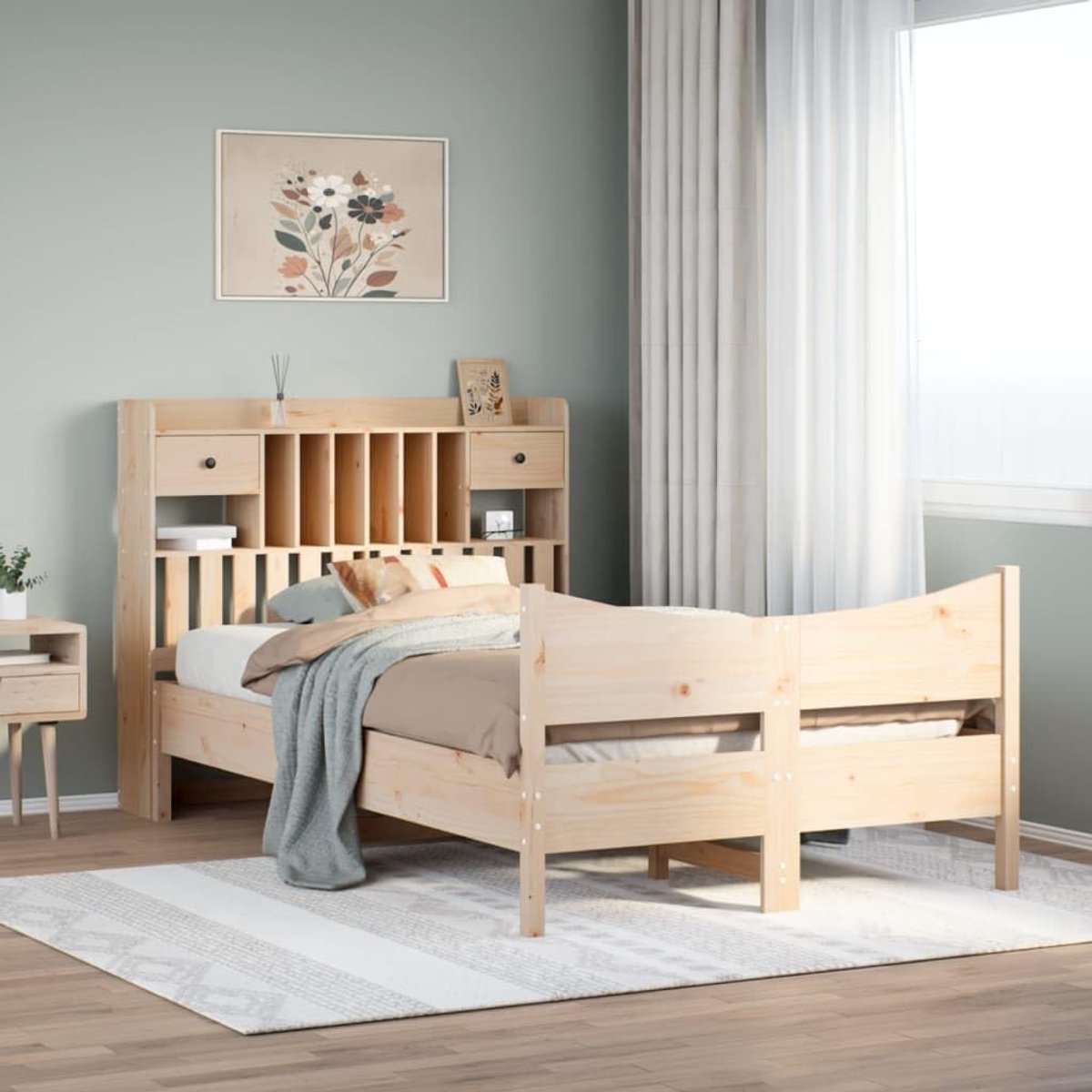 Grenenhout met opbergruimte slaapkamermeubel naturel 135x190 cm
