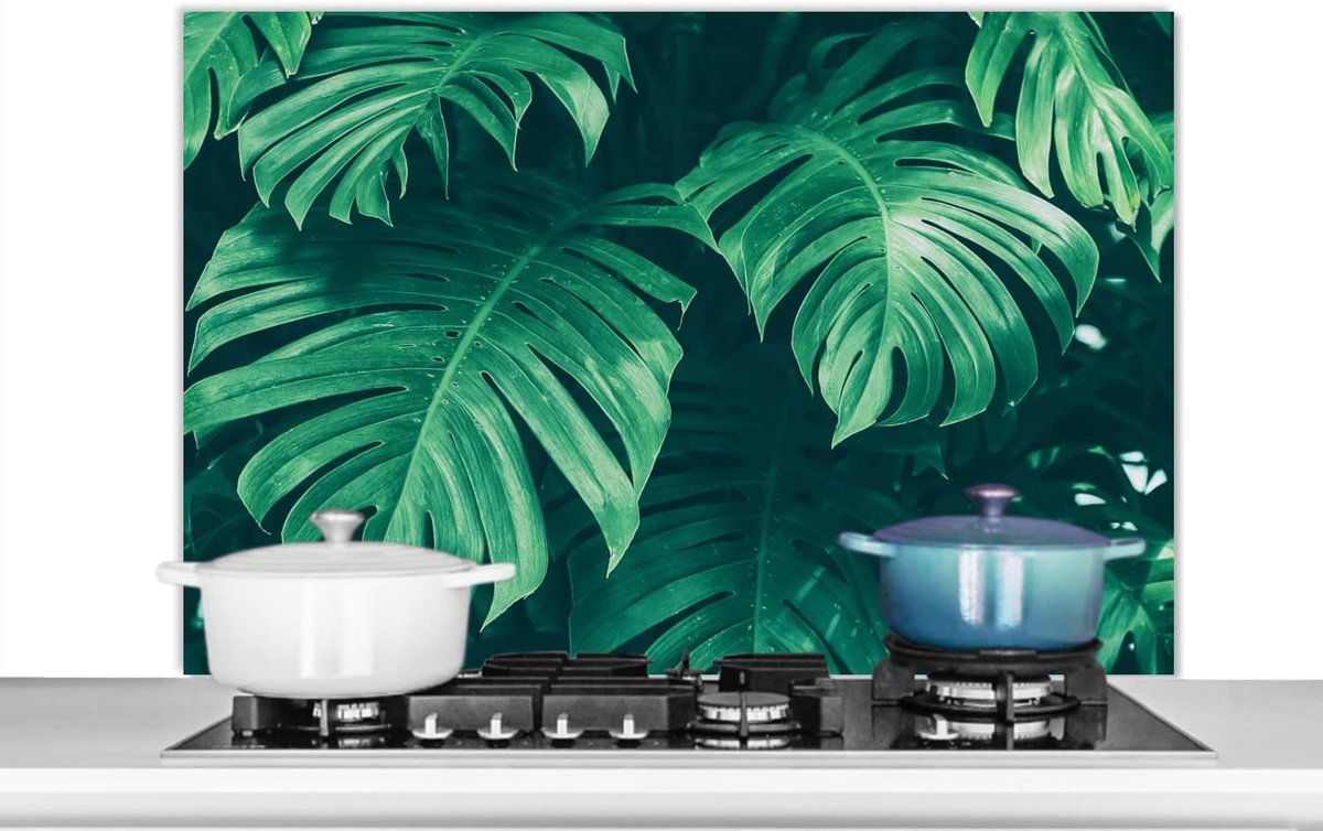 Spatscherm Keuken - 100x65 cm - Monstera - Bladeren - Planten - Jungle - Natuur