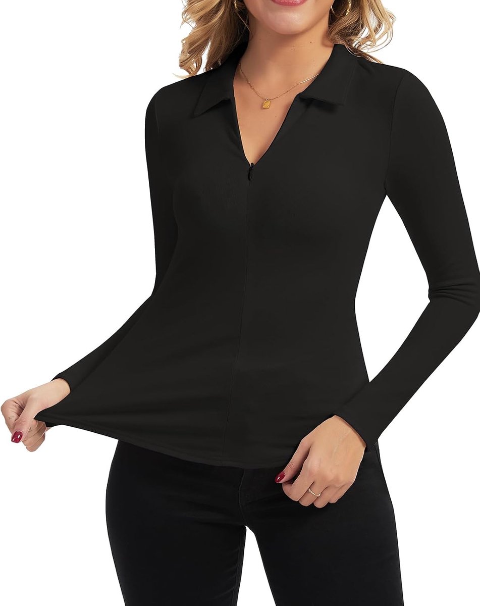 1/4 Zip Warm Poloshirt Dames Lange Mouwen Thermoshirt Thermische Top Trui Dames Basic Lange Mouwen Zakelijk Casual Sport Shirt