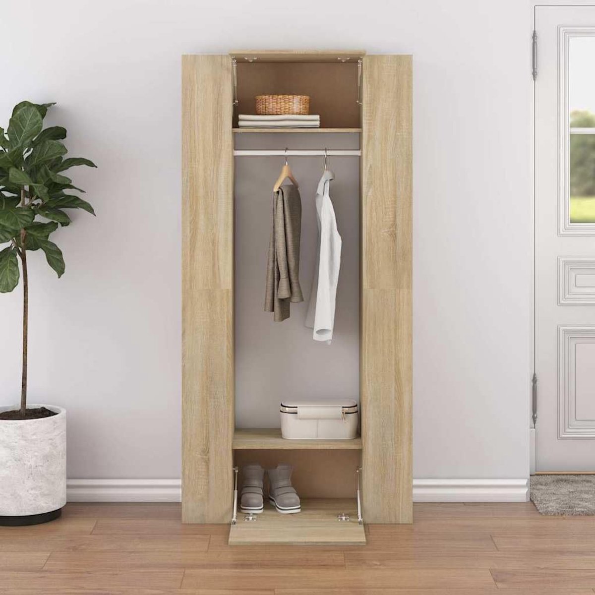 2 STK. gangkasten houtmateriaal garderobekast met planken en kledingstangen 97,5 x 37 x 99 cm Sonoma eiken