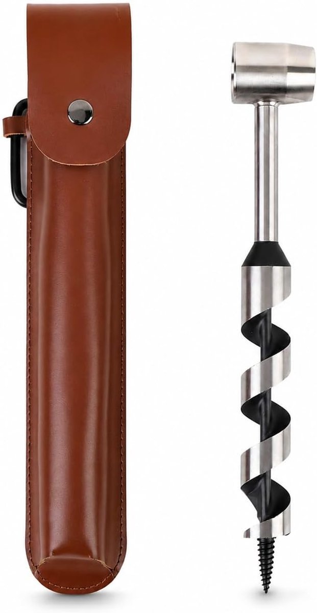 Hand Auger Sleutel, Bushcraft Gear Boor Auger, Handmatige Gatmaker Settlers Wrench Wood Auger Hand Houten Boor met PU -huls voor Backpackcamping Bushcrafting Buiten