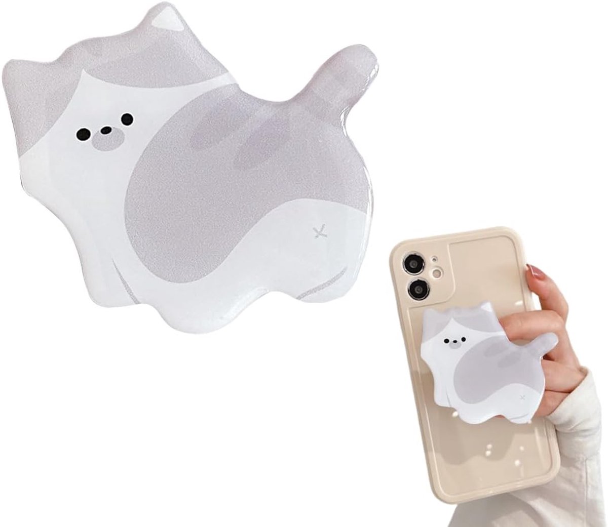 Houder voor Kindle, kattendesign, grijs en wit katje, inklapbare handgreep en standaard, voor smartphones, Kindle en tablets, telefoonaccessoires, 1 stuk (C)